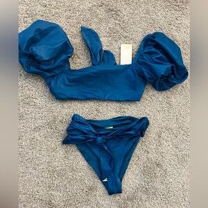 Agua Bendita Blue Swimsuit Bikini Set Medium Top Small Bottom NWT